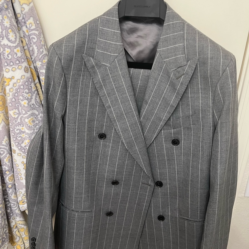 Reiss Gray Pinstripe Double-Breasted Suit